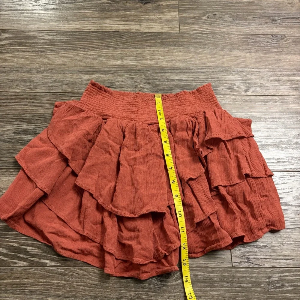 Y2K Tiered Ruffle Mini Skirt Skort (Burnt Orange) Size M